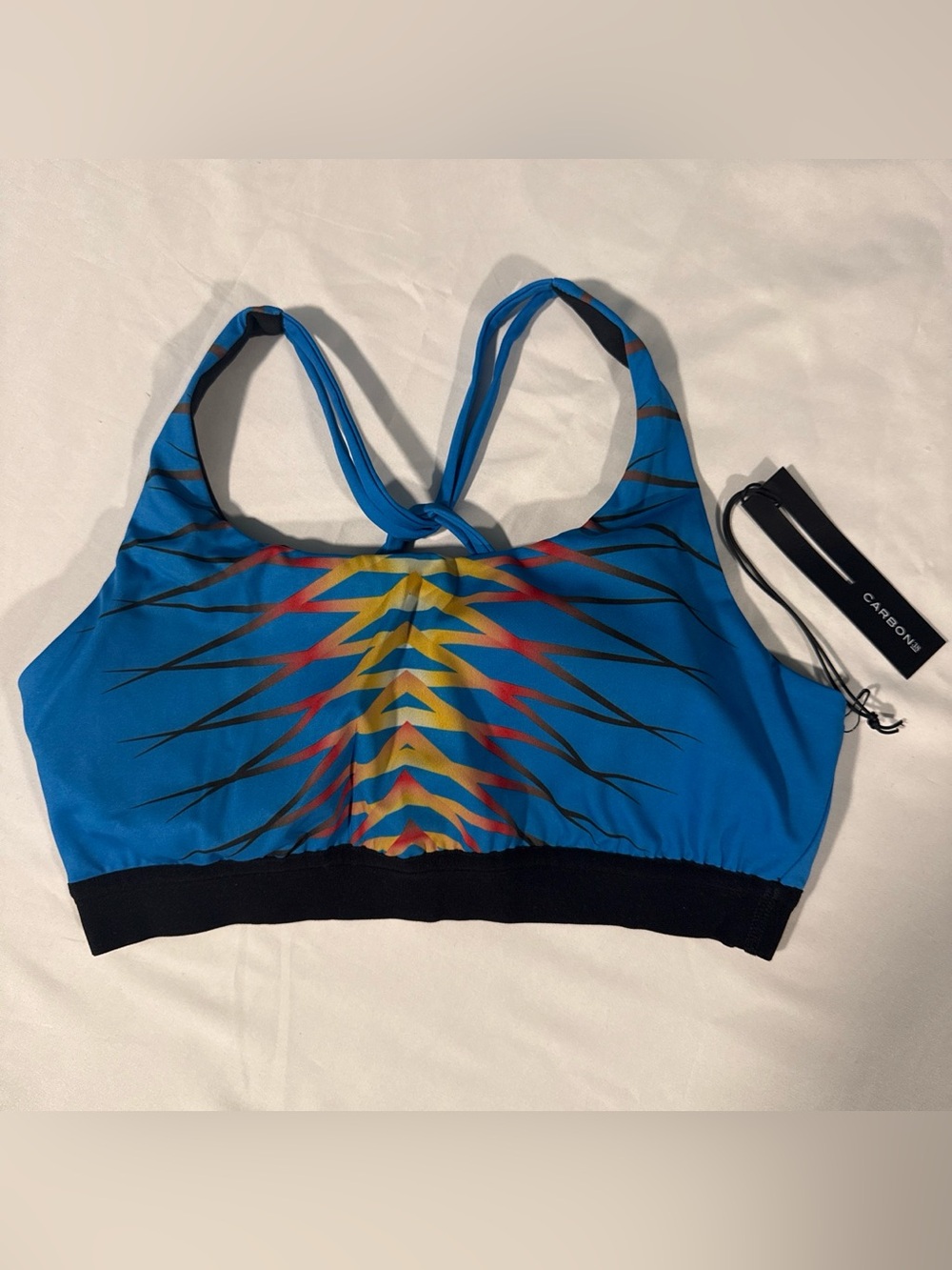 Carbon38 Blue Geometric-Print Strappy Sports Bra
